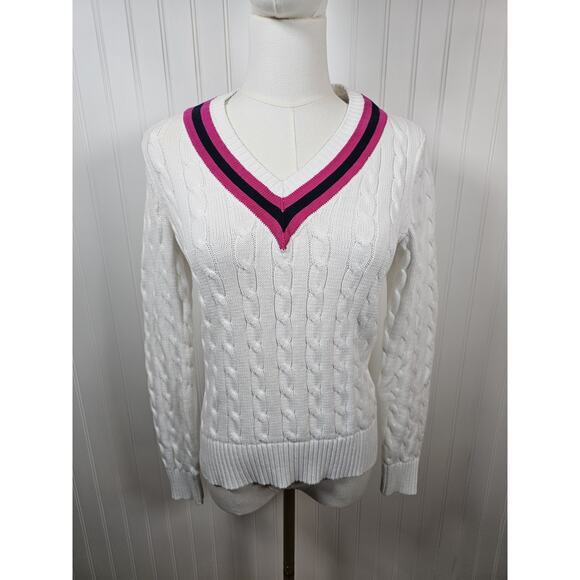Lauren Ralph Lauren Active Cable-Knit Sweater Women's S Varsity Preppy Tennis - Picture 2 of 9